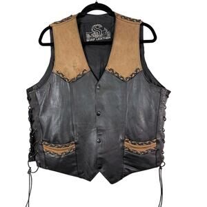 Shaft Leather Vintage Two Tone Leather Motorcycle Vest with Key West Patch